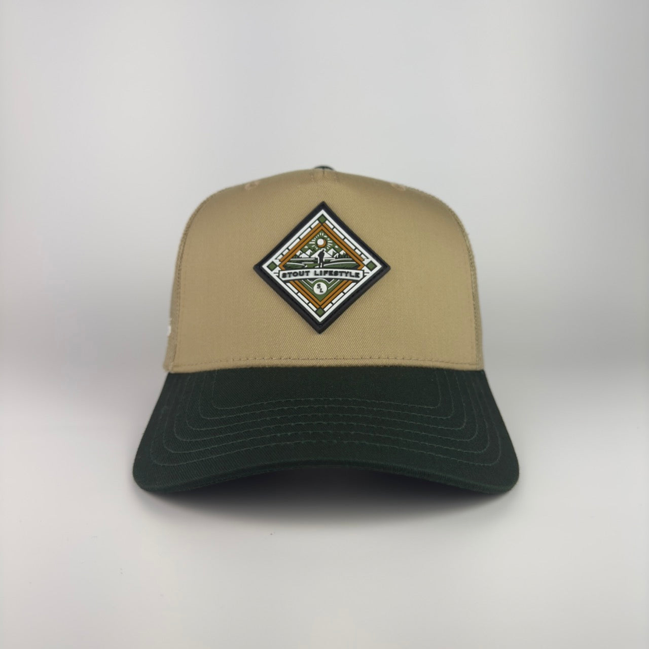 "Diamond Golf" Structured Mesh Hat (Tan/Green)